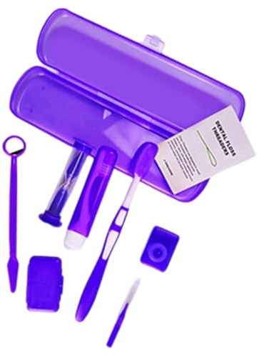 SGERUFZ 8 Pezzi Kit Portatile per Cura Ortodontica, Set per Apparecchio con Spazzolino a V, Specchio Orale, Scovolino Interdentale, Filo Interdentale e Cera Ortodontica (Viola)