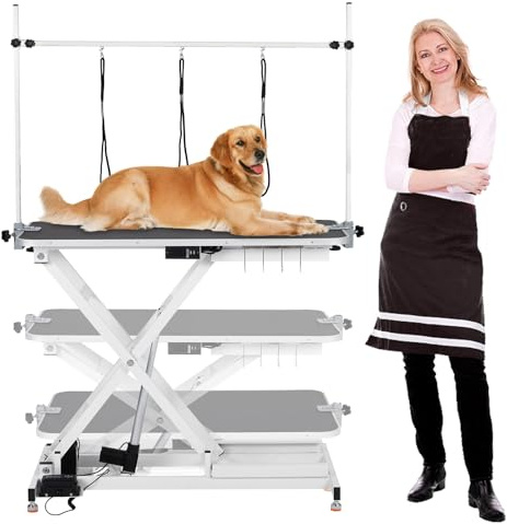Professional Electric Pet Grooming Table for Dogs at Home, Capacity 120 kg, Height Adjustable Pet Grooming Table with Dog Grooming Arm, Non-Slip Table Top, Tool Organizer