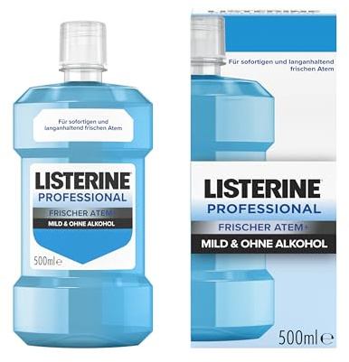 LISTERINE Professional Frischer Atem+, Zahnspülung, Mundgeruch bekämpfen, antibakterielle Mundspülung gegen Mundgeruch, für frischen Atem, Mundspülung ohne Alkohol, 500 ml