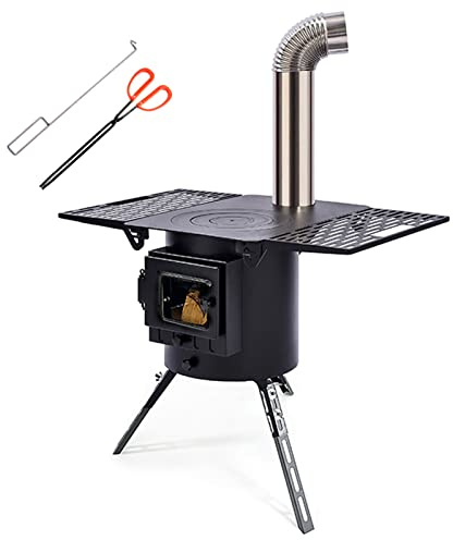 Genérico Estufa de leña Redonda portátil para Camping, barbacoas al Aire Libre y calefacción del hogar. Calentador Ligero para Tienda de campaña con Kit de Chimenea, Color Negro (Color: C).
