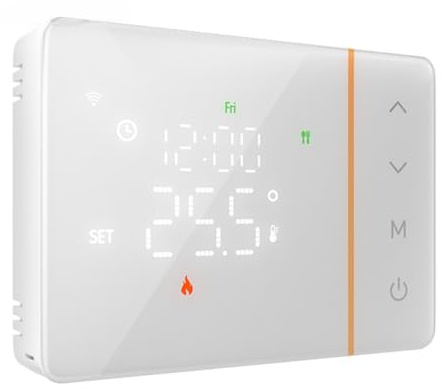 Termostato WiFi a Batterie, Bianco Rettangolare, Per Scatola 502 e 503, Montaggio Anche Esterno Parete, Smart per Caldaia a Gas, Cronotermostato Settimanale, APP TUYA Smart Life
