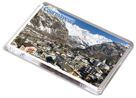 AWS Magnete Courmayeur calamita in pvc rigido Italia Valle d'Aosta fridge MAGNET da frigo in plastica dura Italy cornice magnetica Monte Bianco Alpi neve Città