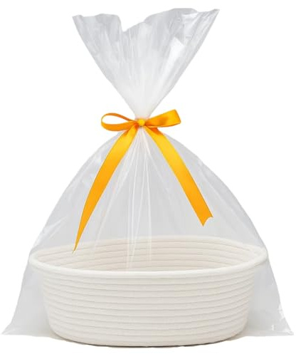 Rope Basket, Woven Gift Basket for Presents, Elegant White Round Basket for Decor, 30 x 20 x 12 cm, Perfect for Friends and Special Occasions