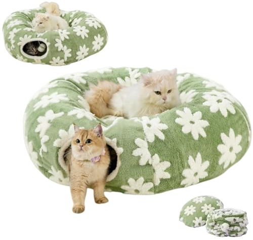 Katzenliege Donut Katzenbett,2026 Neu Katzentunnel,Schlummertunnel-Katzentunnel Große Katzen,Tunnel für Katzen Rund,Katzenspielzeug für Indoor Katzens (Grün)