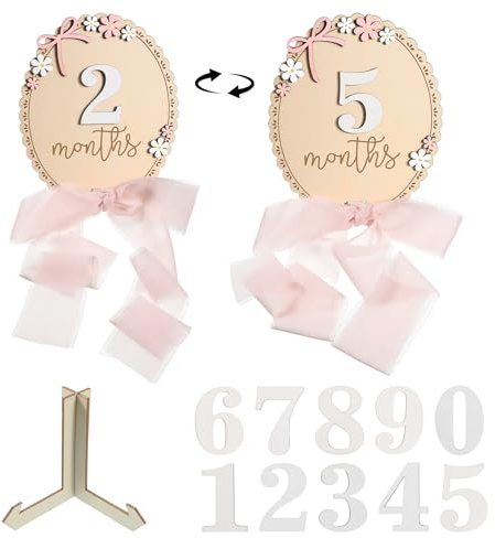 Baby Monthly Milestone Signs 1-12 Monthly Baby Milestone Discs Wooden Newborn Announcement Cards Signs Newborn Photography Props