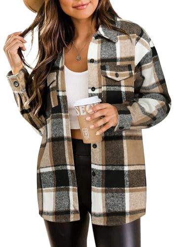 Zeagoo Women's Flannel Checked Shirt Spring Shacket Button Down Overshirt Classic Plaid Shirts