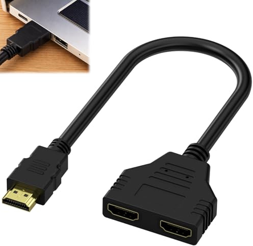HDMI Splitter 1 In 2 Out, Dual HDMI Adapter for 2 Monitors, 1080p Male to Dual Female 1 to 2 Way Distributor Conversion Cable Adapter for LED LCD DVD TV Dual Monitors Plug and Play