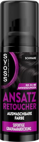 Syoss Ansatz Retoucher Kaschierspray Schwarz (120 ml) | Ansatzspray deckt helleren und grauen Ansatz ab, schweiß- und regenfest, auswaschbare Haarfarbe, bis zu 40 Anwendungen
