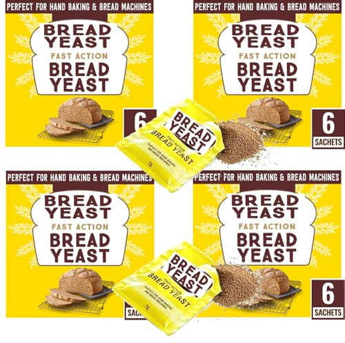 Fast Action Bread Yeast 42g - 6 x Sachets in Pack - Blend of Dried Yeast - Perfect for Hand Baking & Bread Machines (4 x Packs)