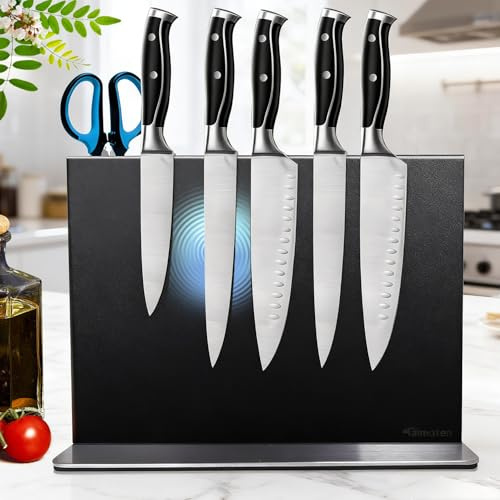Fimaten Magnetiskt knivblock utan kniv – svart stark magnetisk och dubbelsidig knivblock av rostfritt stål för knivar och verktyg – universell magnet knivhållare för kök och verkstad, 30 cm