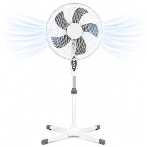 Ventilatore a Piantana Ø 40 cm BIANCO - FACILE MONTAGGIO - 50 W - 3 Velocità - STABILE e SILENZIOSO - Oscillazione Orizzontale - Altezza Regolabile 103-130 cm - Testa Inclinabile - Base a Croce