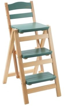 RASJCGRCOA Sedia Scaletta in Legno Massello 2 in 1, Sgabello Trasformabile in Scaletta, Scala Libreria Pieghevole per Cucina e Soggiorno, 3 Gradini,Mobile Multifunzione Salvaspazio(Pea Green)