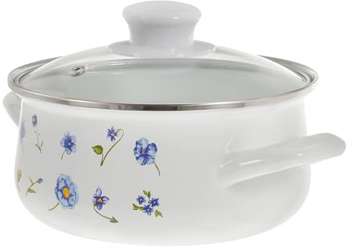 FUNOMOCYA Vintage Enamel Stew Pot with Double Handles and Lid, 1.5l Wear-Resistant Cooking Pot for Cooking Ribs and Noodles, Fast Heat Conduction and Anti-Scald Kitchen Stockpot