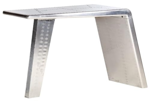 YunCangg Desk Aeroplane Wing Look Silver Metal MDF 112 x 50 x 76 cm Large Work Table with Storage Space and Ergonomic Design for Office Home Office Children's Room