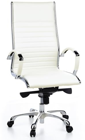 hjh OFFICE 660510 Proffs chefsfåtölj PARMA 20 - Trendig chefsfåtölj i äkta läder med tvärkviltad, mjuk stoppning, Markant armstöd i krom, Stabilt fotkryss i aluminium, Högt ryggstöd