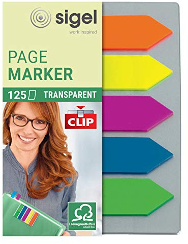 SIGEL Haftmarker Pfeile Karte mit Klemmfunktion 125 Streifen | HN611, Pfeilmarker in 5 Farben, Format 12 x 50 mm