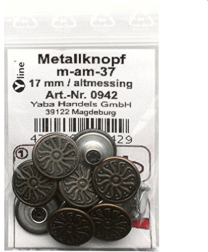8 Metall Knöpfe altmessing 17 mm, Jeansknöpfe Metallknöpfe Jeans Knopf, m-am-37