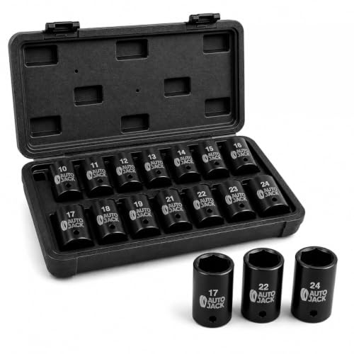 Autojack 13pc Impact Socket Set 1/2 Inch 10-24mm 1/2 Socket Sets | 13pc 1/2 drive metric socket set with 6-point CR-V sockets, black phosphate finish and robust carry case.
