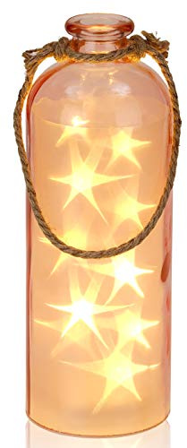 BRUBAKER Bottle Light with 10 LED Stars Pendant Lamp Hanging 4.3 x 12.4 Inches Light Pink