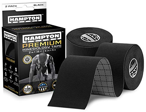 Hampton Adams | As Seen on Shark Tank | Elastic Kinesiology Tape (2-Pack) | Uncut Athletic Tape Supports & Protects Muscles Knees Shoulders & Plantar Fasciitis | Waterproof Hypoallergenic (Black)