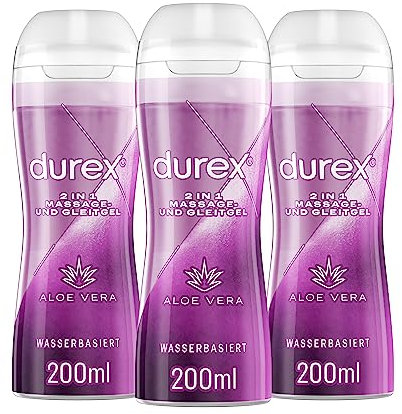 Durex Gleitgel Play 2-in-1 Massage Aloe Vera - Wasserbasiertes Gleitmittel mit pflegenden Aloeveraextrakten, (3 x 200 ml), 600 ml