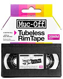 Muc Off Tubeless Rim Tape - Pressure-Sensitive Semi-Transparent Rim Tape for Tubeless Bike Tyre Setups - Extreme Strength and Durability - 10m Roll with 4 Seal Patches - 28mm