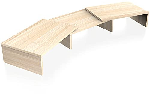 FITUEYES Dual Monitorständer aus Holz, Verstellbare Länge und Schwenkwinkel Bildschirmständer, Monitor Stand Riser für PC Monitor Laptop Drucker, 92,5-108x 23,5X 10,2 cm Eiche