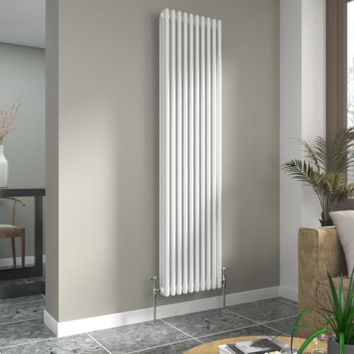 Warmehaus Traditional White 3 Column Vertical Radiator 1800x470mm | Victorian Radiator, Radiators Wall Mounted Central Heating, Designer Triple Column Radiator, Bathroom Kitchen Slim Radiator