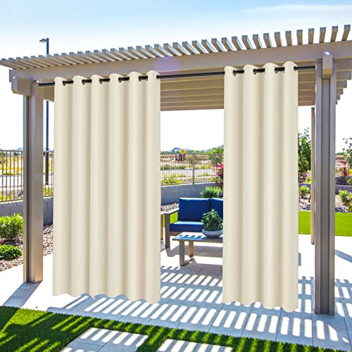 MINGPINHUIUS Outdoor Vorhänge, Wasserdicht Verdunkelungsvorhang mit Ösen, Outdoorvorhänge mit UV Schutz Winddicht Blickdicht für Pavilion Balkon Garten Patio