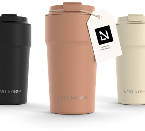 LARS NYSØM Thermo Coffee Mug-to-go 17oz | Travel Mug 0.5 Liter with Insulation | Leak Proof Stainless Steel Thermal Tumbler for Coffee and Tea on The Go (Blush Rose, 500ml)