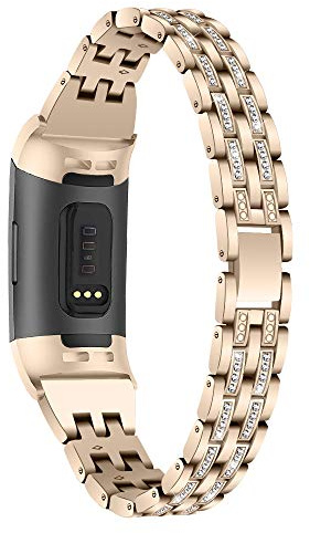 AISPORTS Kompatibel mit Fitbit Charge 3 Armband/Fitbit Charge 4 Armband für Frauen, Slim Crystal Bling Glitter Sparkle Diamond Schmuck Sportarmband Metallarmband Ersatzarmband für Fitbit Charge 3/4