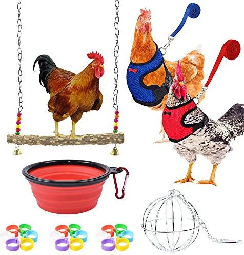 Allazone 25 Jouets pour Oiseaux - Balançoire en Bois, Bol d'alimentation, Harnais Réglable pour Oie, Canard, Poulet