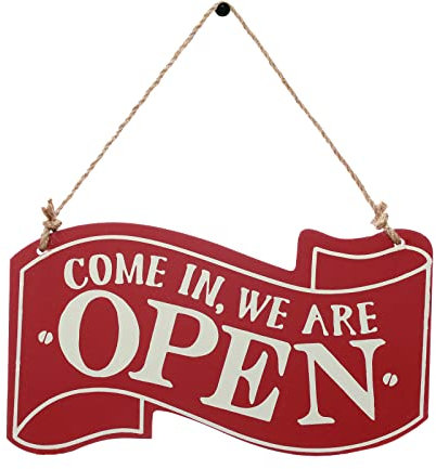 Cartel abierto y cerrado para puerta de negocios. Cartel de madera reversible de doble cara para colgar en la tienda (rojo)