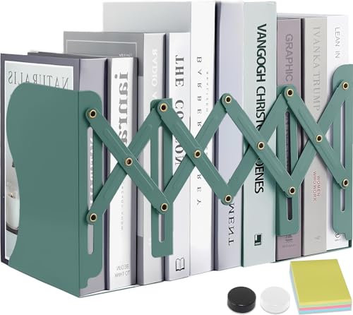 Book Ends,DARUITE Metal Bookends,Adjustable Non-Skid Heavy Duty Book Stopper, Bookends Holder for Shelves,Decorative Book Dividers for Library Home Classroom School Office(Green)