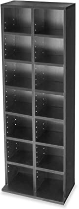 Lillyvale CD Bookcase Storage Shelf Case Cabinet Rack Unit Tower Organizer Adjustable Wooden Book Bluray Video Games Up To 224 CD's (Black)