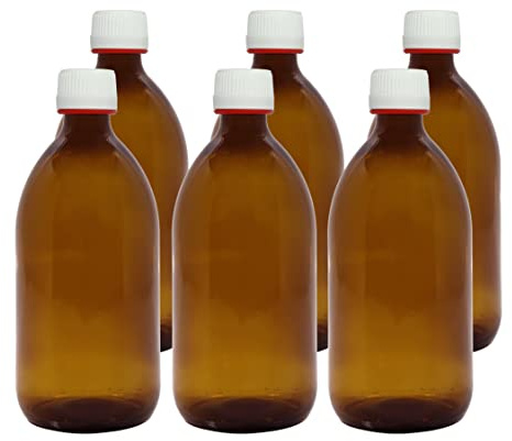 Super Net Cali Botella de vidrio ámbar de 500 ml. Frasco de cristal cierre hermético con tapón a rosca y precinto apertura. 6 Unidades.