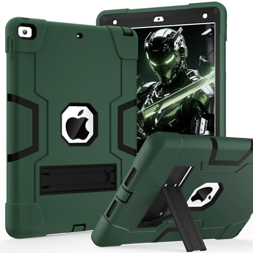 Cantis Case for ipad 9th Generation/ 8th Generation/ 7th Generation, Slim Heavy Duty Shockproof Rugged Protective Case with Built-in Stand for iPad 10.2 inch 2021/2020/2019, Alpine Green+Black