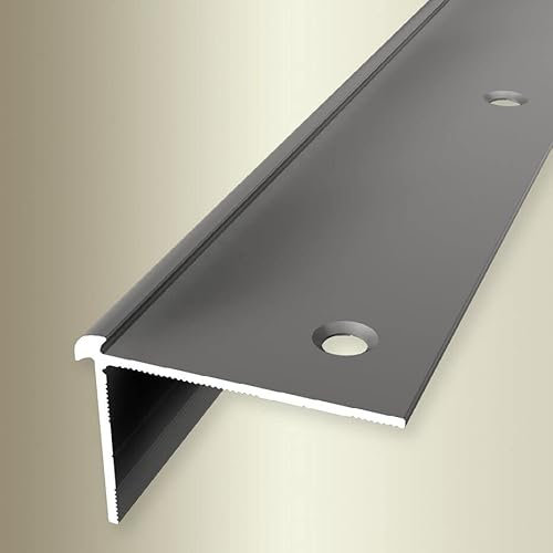PROVISTON | Perfil de borde de escalera | Ancho: 39 mm | Altura: 2,5 mm | Longitud: 1000 mm | Aluminio anodizado | Liso | Punto de flexión | Acero inoxidable | Doble desplazamiento avellanado