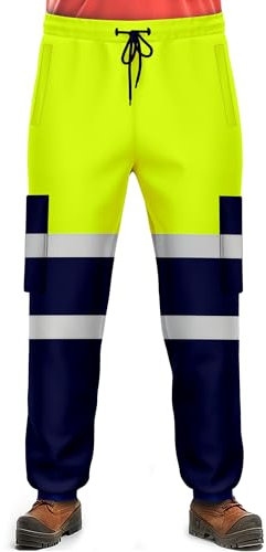 NOROZE Pantaloni da Lavoro di Sicurezza da Uomo ad Alta visibilità con Nastro Fluorescente Riflettente ad Alta visibilità Pantaloni da Lavoro (L, Stile 4: Verde Fluo/Blu Marino)
