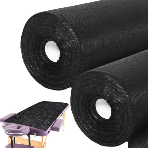 Buryeah 2 Rolls 100 Pcs Disposable Massage Table Roll 32 x 71 Spa Bed Sheets Non-woven Exam Table Sheets Bed Covers for Massage Spa Beauty Salon Waxing Exam(Black,2 Rolls)