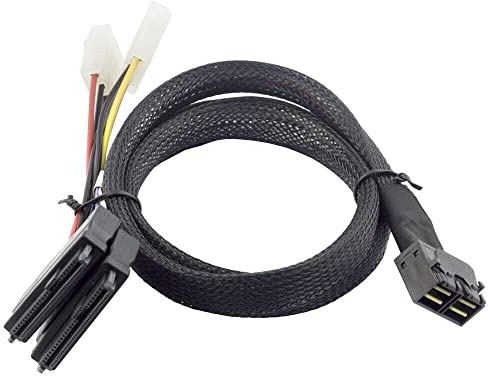 Allowish 2 portar Mini SAS SFF-8643 4I till 2 portar SAS SFF-8639 med Power Server Adapter kabel (0,5 m, svart)