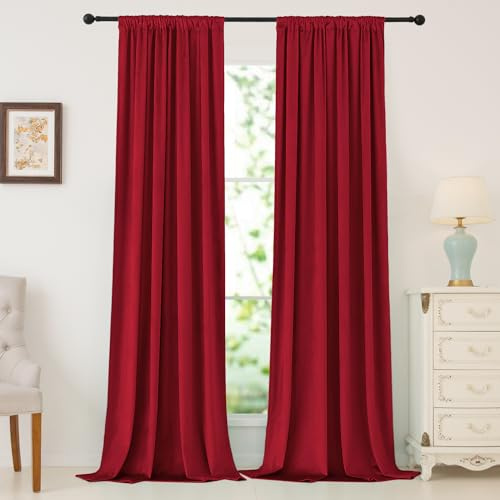 Nanbowang Christmas Red Velvet Curtains - 96 Inch Soft Thermal Insulated Curtains with Rod Pocket - Light Filtering Window Treatment for Bedroom - Set of 2 Panels