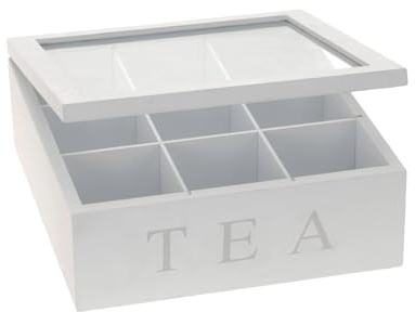 Spetebo Teebox Teekiste aus Holz mit 9 Fächern und Sichtfenster - 22 x 22 cm - Teebeutel Aufbewahrungsbox Weiß