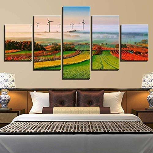 5 Teilig Leinwand Wanddeko Blumenfeld Landschaft Windmühle Hd Bilder Leinwanddrucke 5 Stück Leinwand Bilder Gemälde Modern Wohnzimmer Wohnkultur Geschenk (Ungerahmt 200 X 100 Cm) Schlafzimmerbürohote