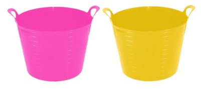 Set Of Pink + Yellow Colour 26 Litre Small Robust Versatile Flexi Tub Storage Bucket Tub Trugs Cleaning Bucket Polythylene Tub with Handles 31.5 x 38.00 x 31.5cm For Home & Garden.