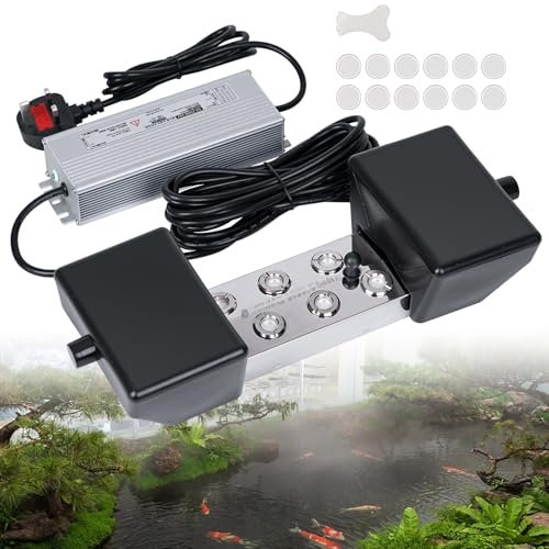 MOGOULUA Ultrasonic Fogger 6 Head Mist Maker 5.5L/H with Waterproof Power Supply and Buoys Set Pond Atomizer Garden Air Humidifier for Halloween Christmas Wedding Party Food Preservation