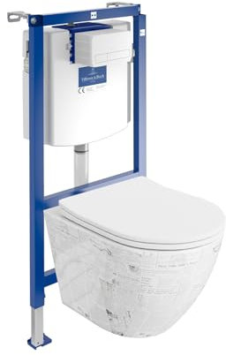 Lavita ViConnect H112 Vorwandelement Unterputz WC mit Bedienplatte + Wand Hänge Tiefspül WC Sofi Slim Paper Spülrandlos + WC Sitz Komplettset Unterputz Spülkasten Toilette Komplett Sett WC
