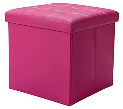 Osmanischer Fußhocker, quadratischer Kunstleder-Pouf, Kleiner Spielzeug-Fußhocker für Schlafzimmer, Couchtisch, klappbarer Ottoman-Würfel-Fußhocker, schwarz, 38,1 x 38,1 x 38,1 cm (Rosarot,