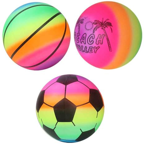 Hsthe Sea 3pcs Rainbow Ball, Toddler Football, Inflatable Ball Made from Vinyl, Neon Basketball, Soccer Ball, and Volleyball for Playground, Indoor and Outdoor Use