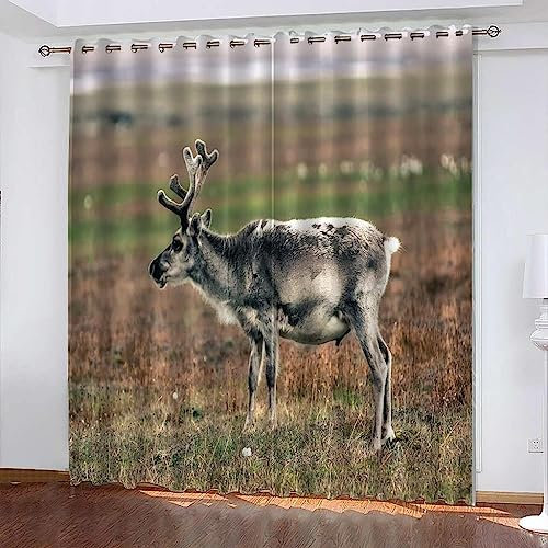 Kinder Verdunkelungsvorhänge Tier Elch 3D Polyester Ösen Vorhang, Für Wohnzimmer Schlafzimmer Blickdicht Schallschutzvorhänge 2Er Set 2X -Esszimmervorhang -5K2K3E4C0H8